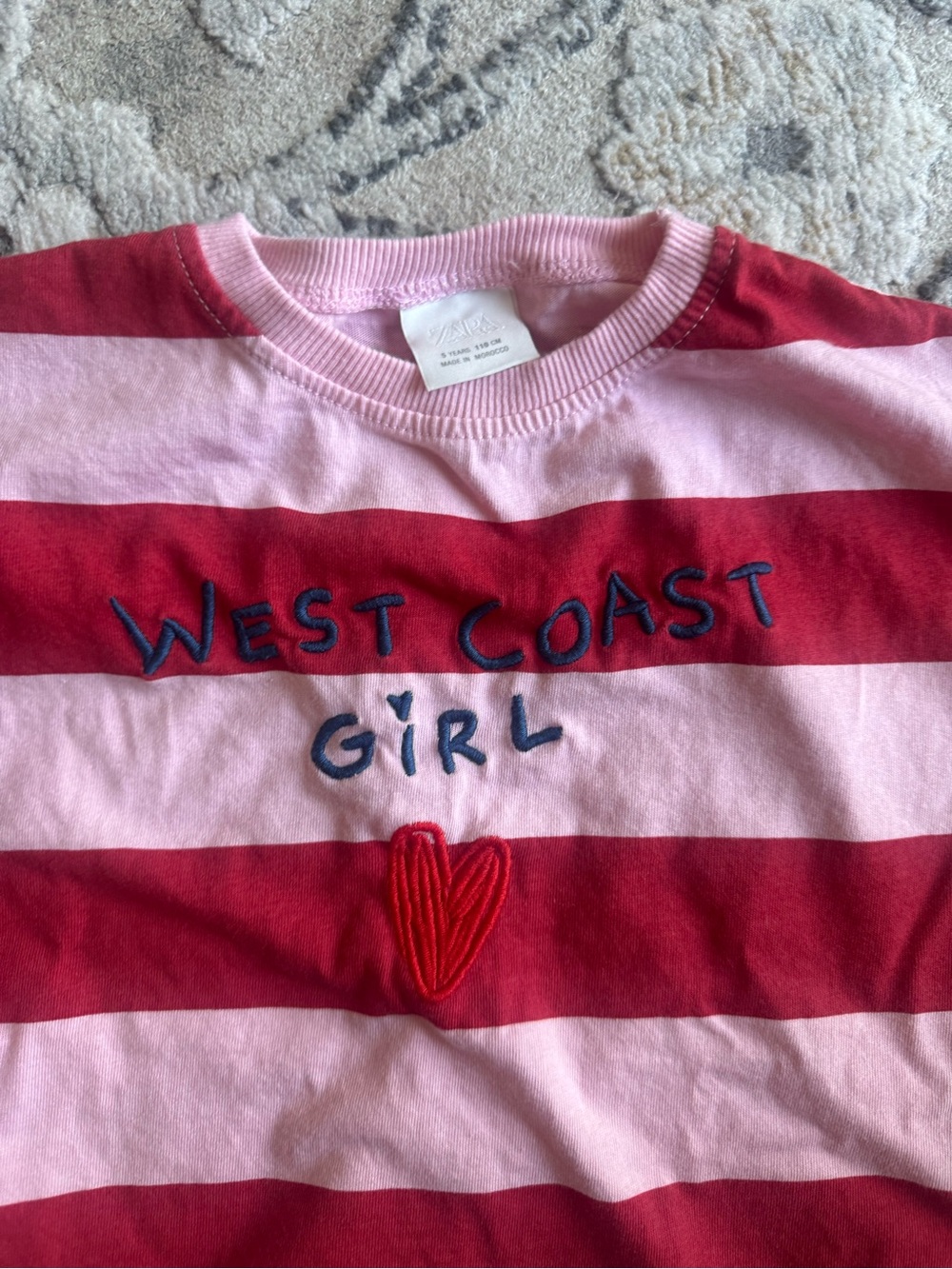 Zara girls West Coast Girl Pink & Red Striped Kids Tee